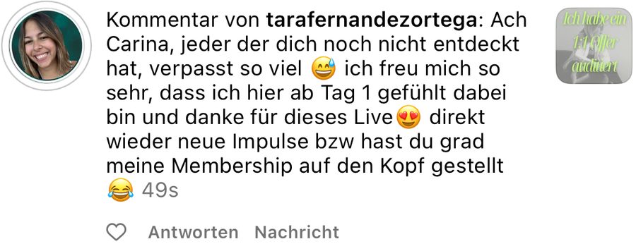 Rückmeldung einer Kundin