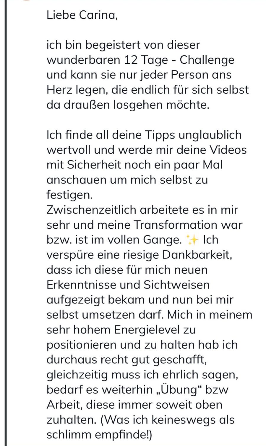 Rückmeldung einer Kundin
