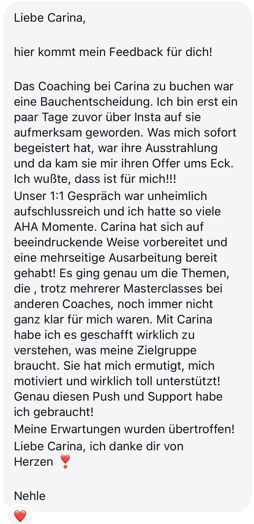 Rückmeldung einer Kundin